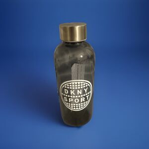 New DKNY Water Bottle Tinted Black Stainless Steel Lid 23oz "logo" in White